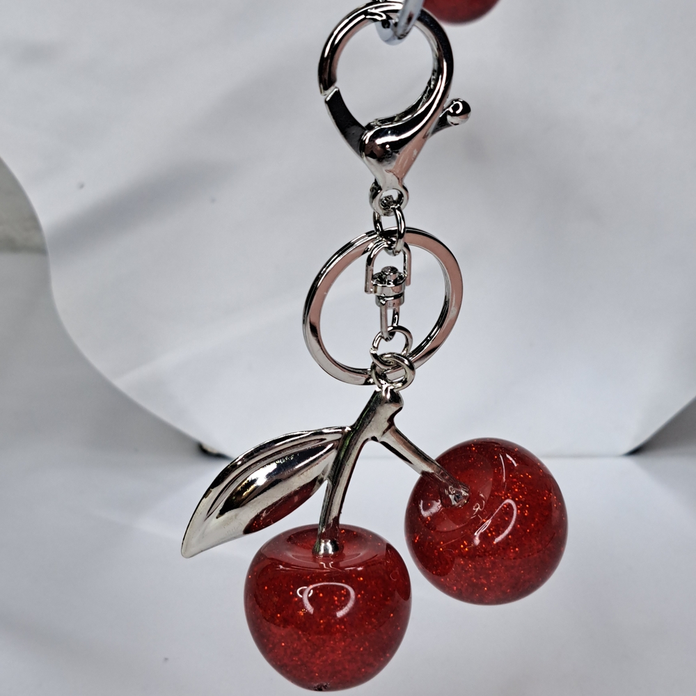 Stylish Cherry Keychain with Silver Accents - Picture 9 of 10